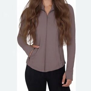 5/$25 90 Degrees Taupe Ribbed Zip-Up Jacket L